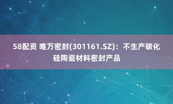 58配资 唯万密封(301161.SZ)：不生产碳化硅陶瓷材料密封产品
