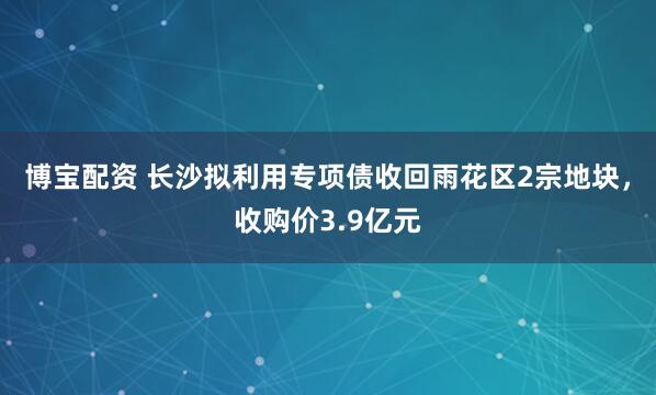 博宝配资 长沙拟利用专项债收回雨花区2宗地块，收购价3.9亿元