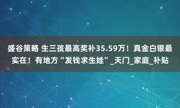 盛谷策略 生三孩最高奖补35.59万！真金白银最实在！有地方“发钱求生娃”_天门_家庭_补贴
